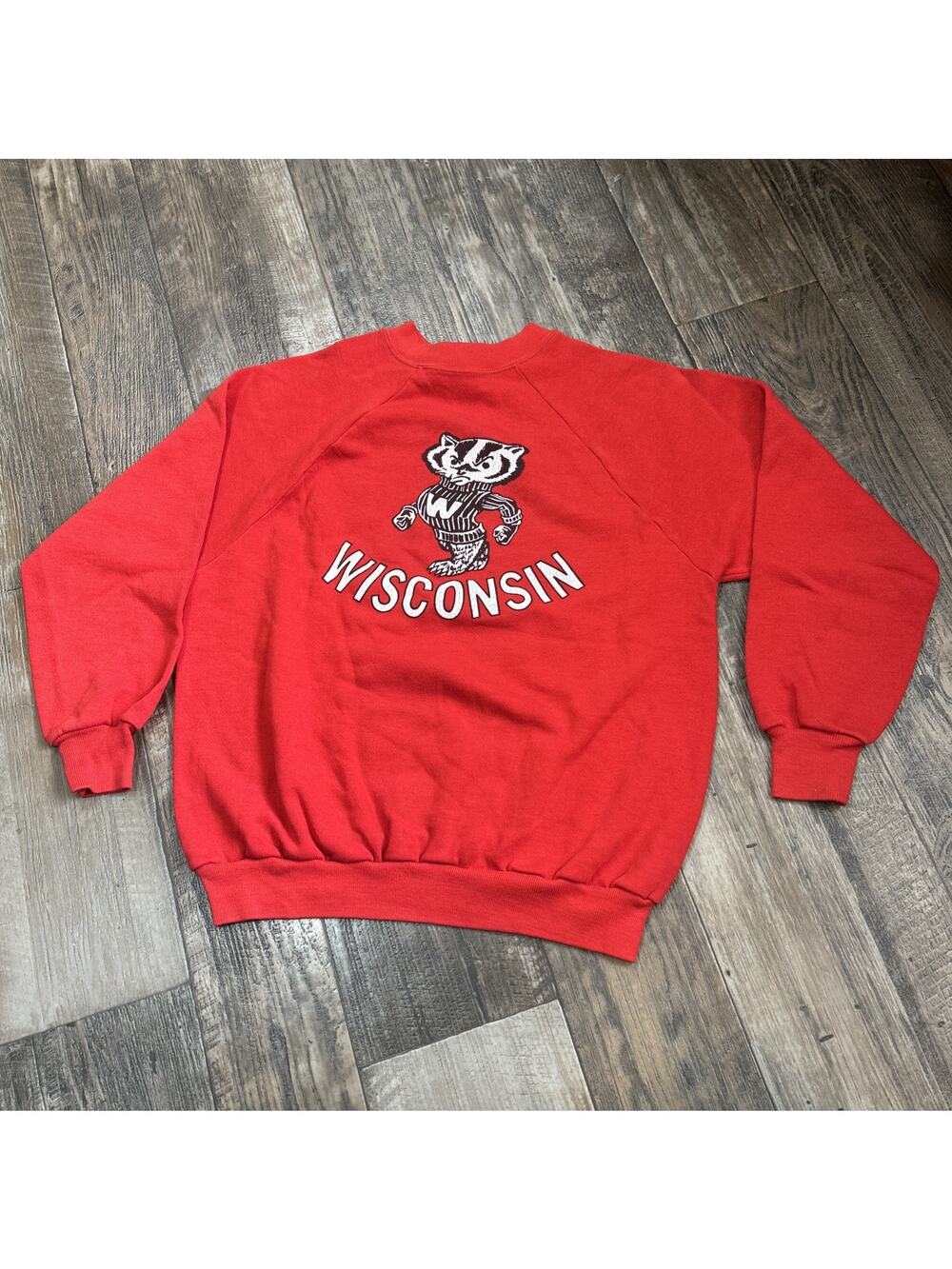 VTG 80s Wisconsin Badgers Sz M College University Red Sportwear Sweatshirt